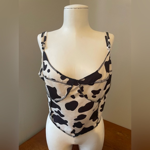 Cow Print Women’s Cami Crop Top Size 3XL Contrast Stitch Corset Soft Approx XL - Picture 5 of 16